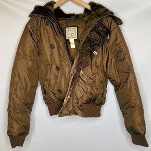 Ralph Lauren Polo Jean Retro Faux Fur Hooded Short Brown Bomber Puffer
